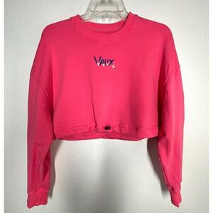Vaux Crop Top Sweatshirt Drawstring Pink Crew Neck Pullover Athleisure LARGE EUC